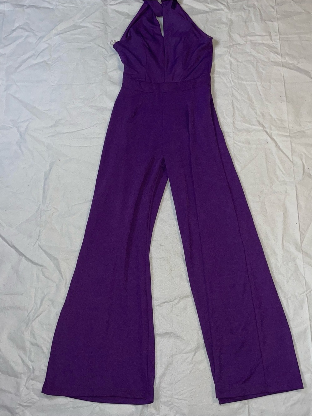 Hot Gal Purple S Halter Neck Button Back Key Hole Zip Back Jumpsuit